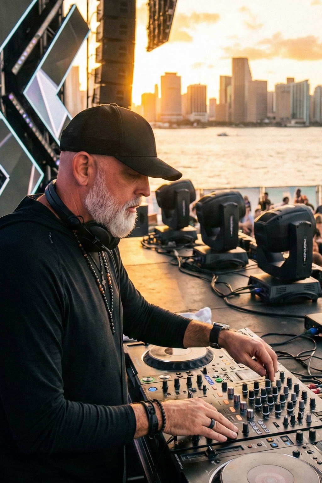 DJ performing with ocean backdrop
